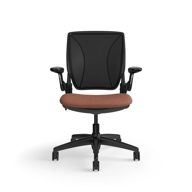 World LM, Ergonomic Task Chair with Poppy Seed Backrest, and  Autumn Upholstered Seat, Black, Reddish Brown Fabric