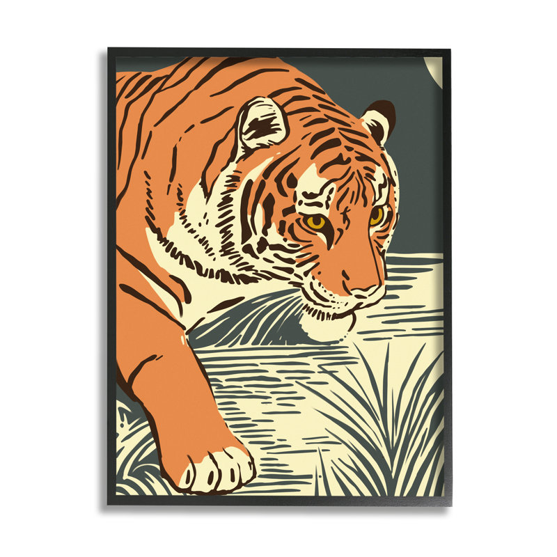 «Contemporary Tiger Jungle Nature» encadré sur bois par Ziwei Li, impression, Giclée encadrée noir minuit