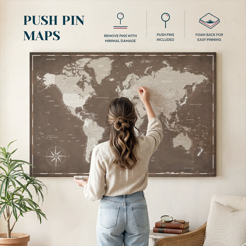 Carte du monde personnalisée, H 34 po x l 51 po, Oui