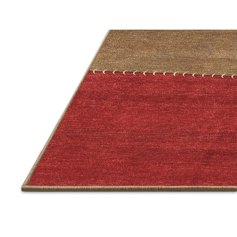 Tapis de zone rouge/orange contemporaine, Rectangle 2 pi x 3 pi