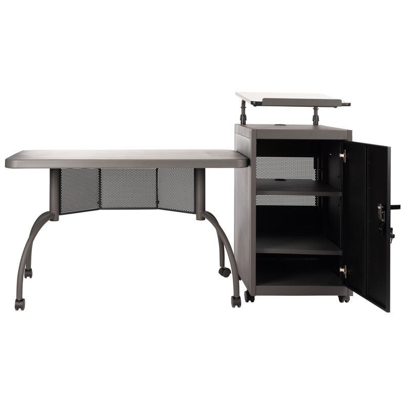 Charcoal Slate and Black Metal Workstation Desk with Lectern