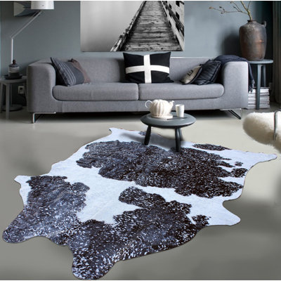 Tapis argenté/noir/blanc à vache doux brillante Decatur