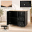 Chariot d'îlot de cuisine mobile avec rangement, chariot à roulettes de 101,5 cm (39,96 po), bois noir et naturel, 2 portes, 3 tiroirs, étagère réglable, chariot utilitaire