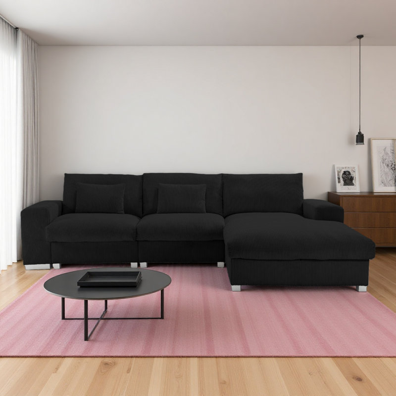 Canapé en L en forme de L, Polyester noir