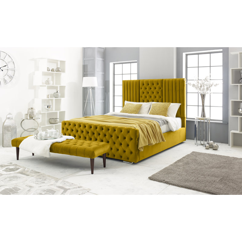 Izidora Upholstered Bed, Single (3'), Mustard Gold