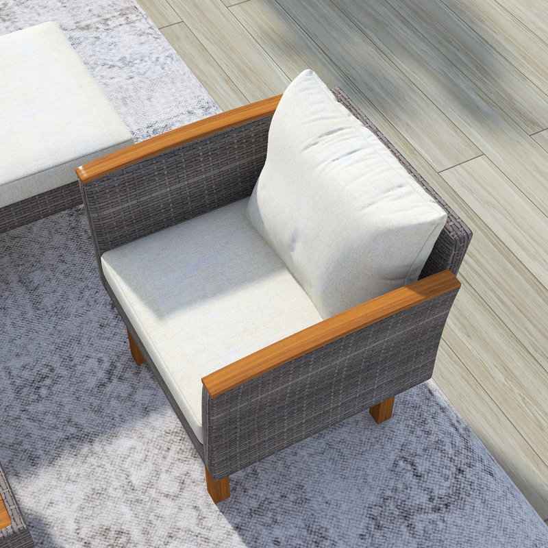 Ensemble de conversation d'extérieur 9 pièces avec pieds et plateau en bois d'acacia, Beige, Gris clair