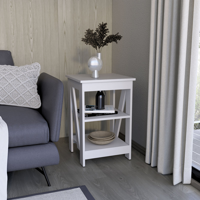 Table de bout à 3 niveaux avec tablettes de rangement pour petits espaces