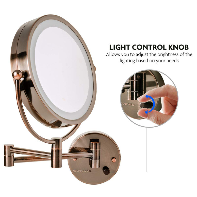 Antique Brass 8.5'' Round Wall-Mounted LED Vanity Makeup Mirror with 7X Magnification