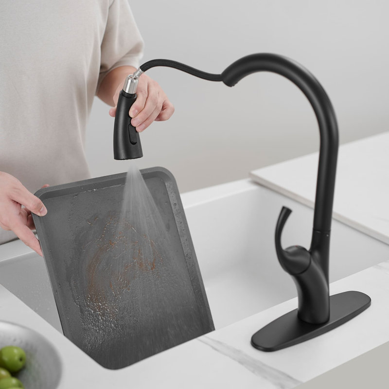 Single Hole Pull Out Kitchen Faucet With Sprayer Single Handle Kitchen Sink Faucets High Arc Brass Kitchen Basin Taps With Deck Plate
