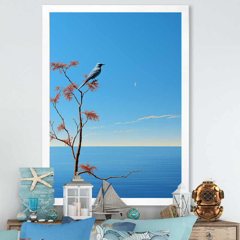 Horizon côtier de mouette sur toile, Cadre photo blanc, H 32 po x l 16 po x P 1 po