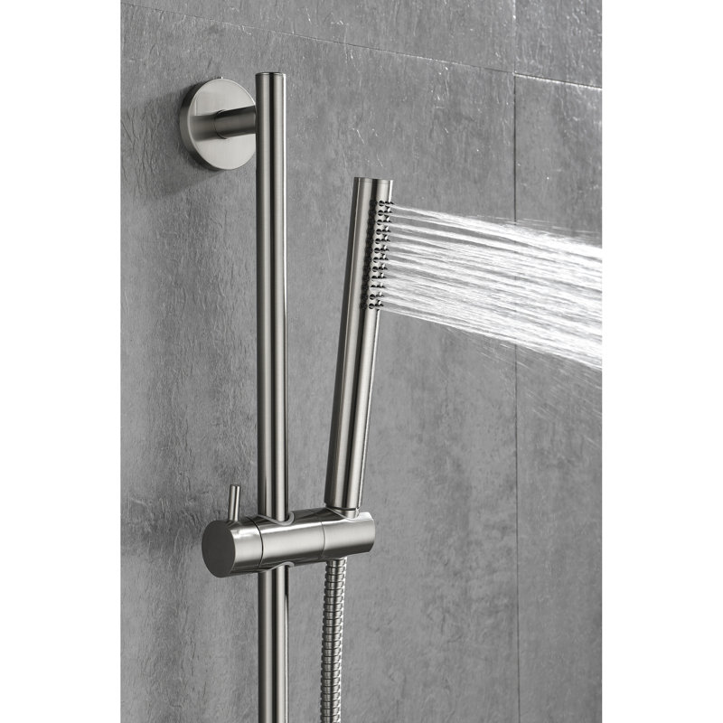 Douche à main à barre coulissante de 28 pouces avec 59 tuyaux, fonction de changement de hauteur, acier inoxydable nickel brossé, motifs de jets fonctionnels pour un confort réglable, acier inoxydable, réglages multiples