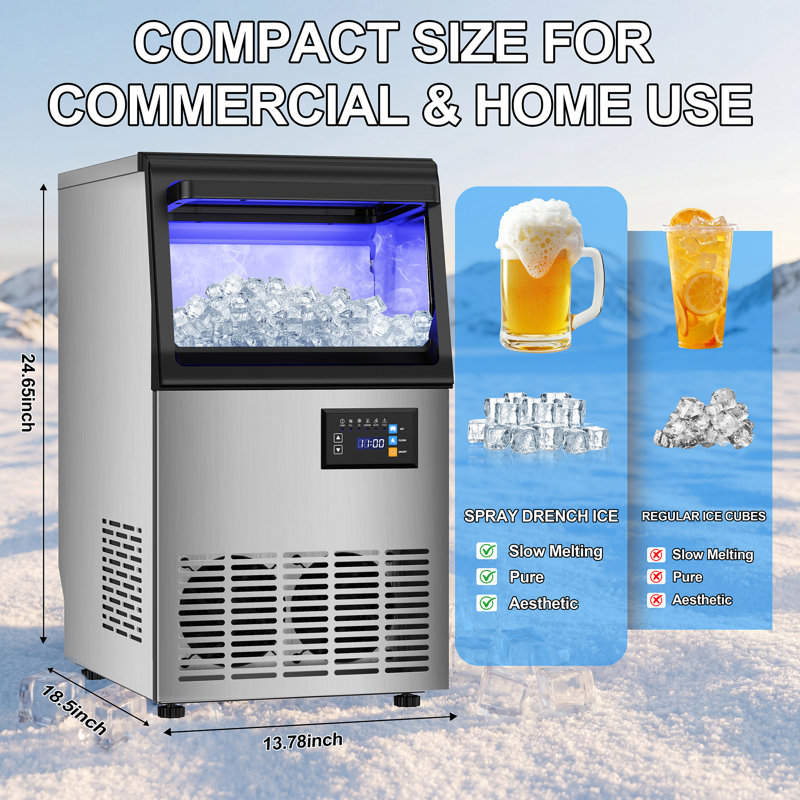 Commercial Ice Maker Machine 110LBS/24H with 20LBS Storage Bin, 36Pcs Undercounter/Freestanding Ice Maker, Silver