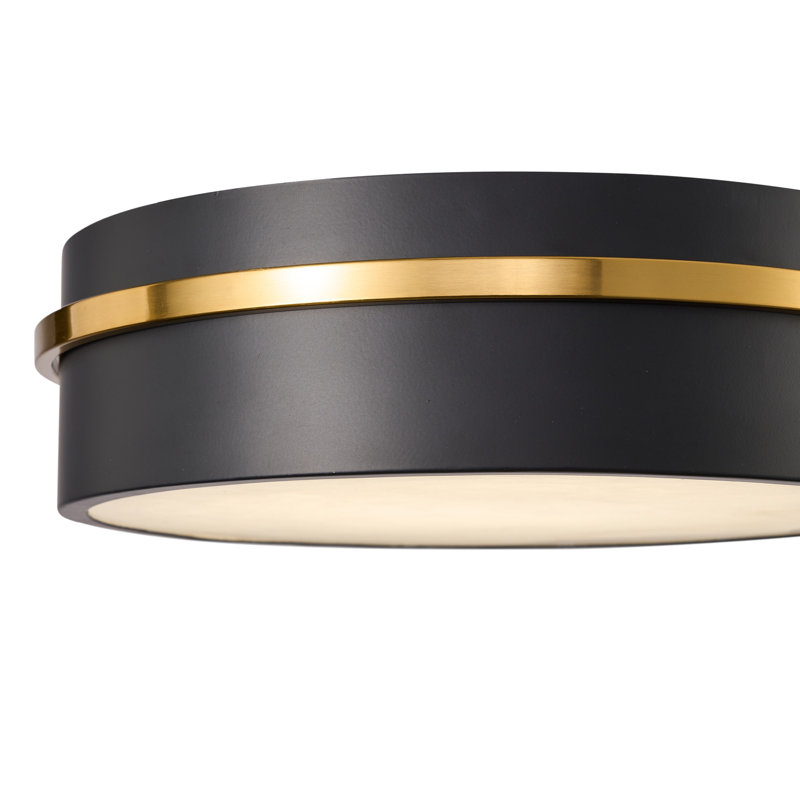 Dax - Integrated LED Flush Mount - Black with Brass Accent - Alabaster Glassware Diffuser Shade, 36 W