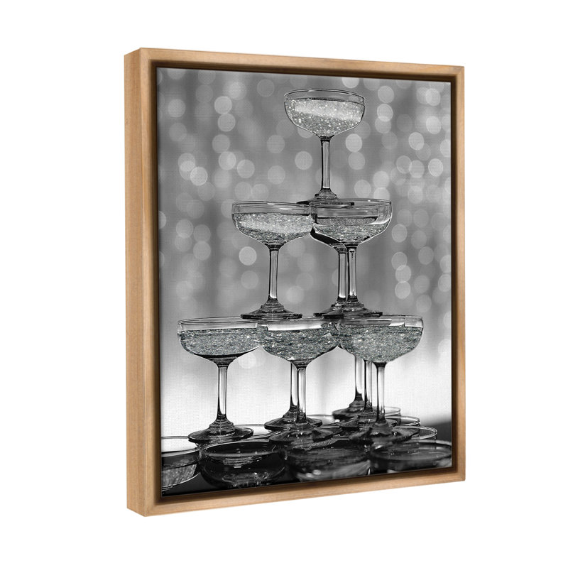 «Stacked Champagne Glasses Floater Frame» par Lil 'Rue sur, Cadre flottant orme Montalcino, H 21 po x l 17 po