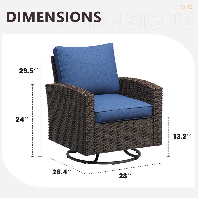 Swivel Patio Chair with Cushions and side table, Navy