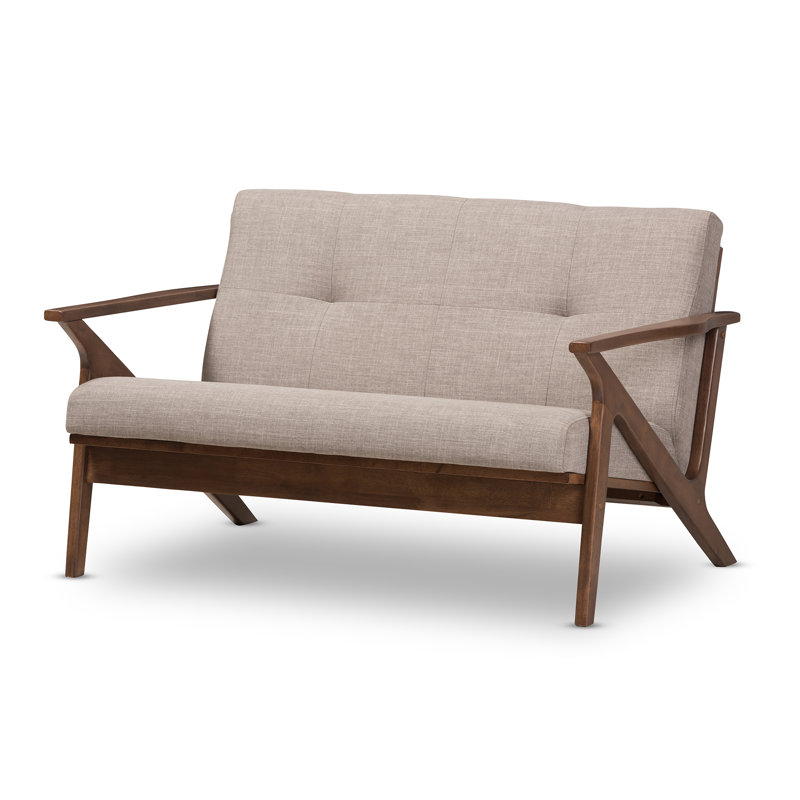 Kiger Bianca Mid-Century Modern Wood Tufted 2-Seater Loveseat,  Light Gray