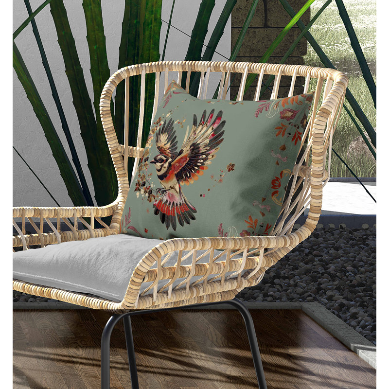 Coussin intérieur / extérieur Blaze Bird, Black/Green/Red, Carré 26 po