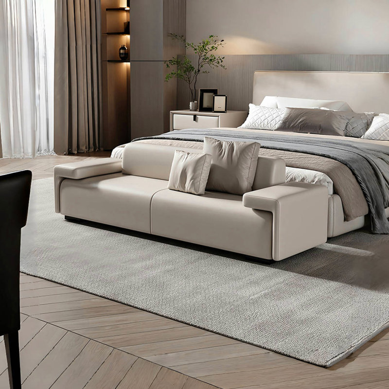 Banc rembourré en cuir, Beige, H 23,62 po x l 59,05 po x P 19,68 po