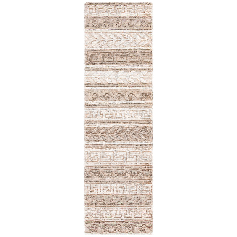 Natural Fiber Hand Woven Jute/Cotton Geometric Rug in Ivory/Beige, Runner 2'3" x 8'