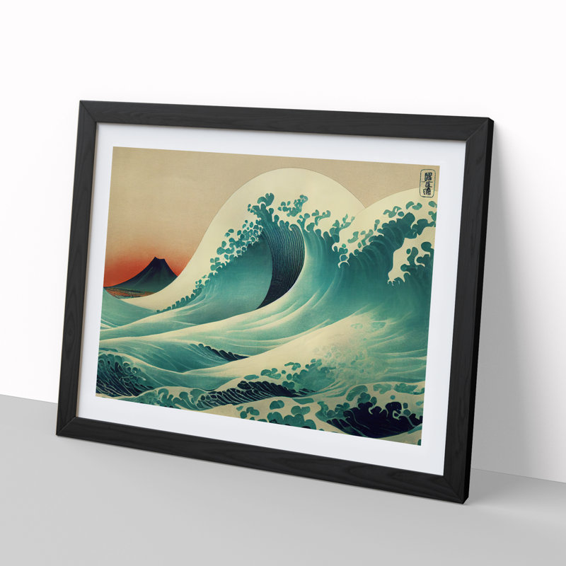 Japanese Wave By Mountains Vol.1 - Single Picture Frame Print, Black Framed, 46cm H x 64cm W x 2cm D