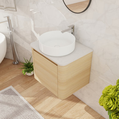 24'' Single Floating Bathroom Vanity With Ceramic Art Sink, Wall Mounted Bathroom Vanity With 1 Soft Close Door