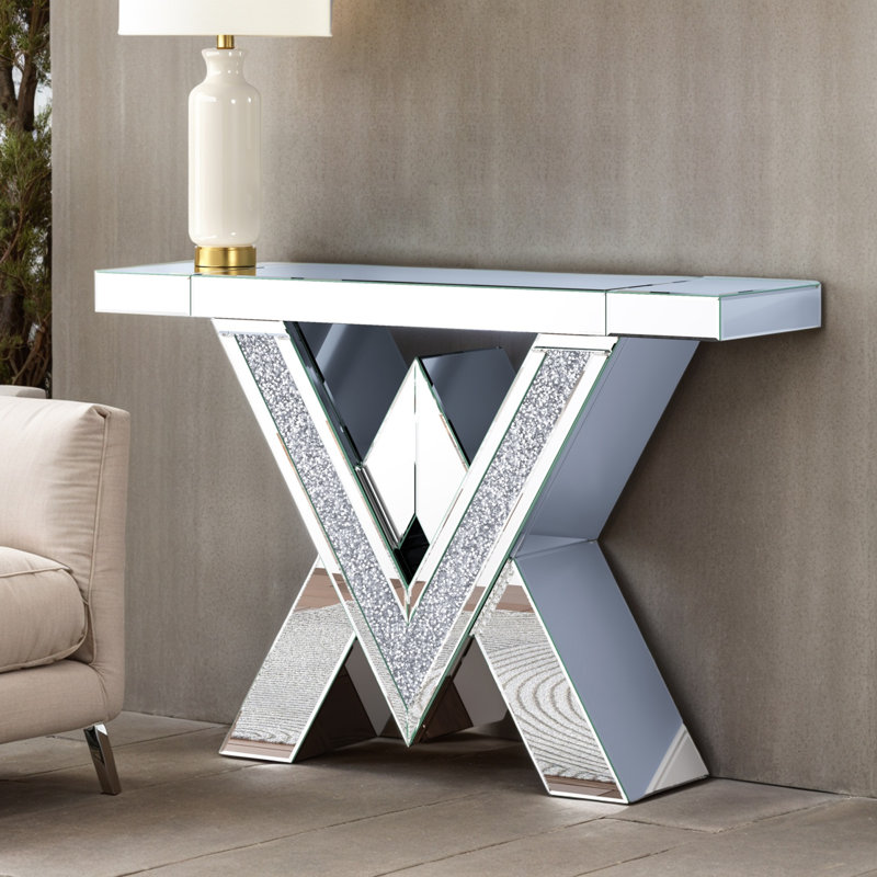 Console 47,2 po en verre à miroir pour le salon du vestibule