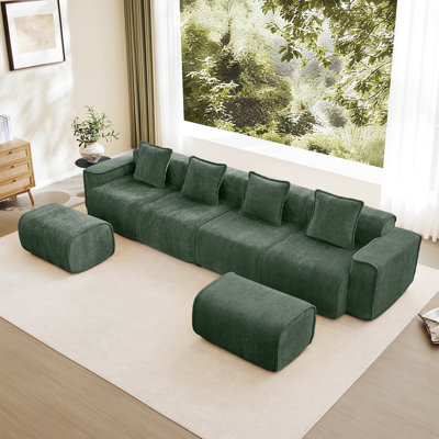 Modular 4 Seat U Shape Sectional Boneless Sofa With French Edge Piping, No Assembly Required,4-Seat Sofa Couch