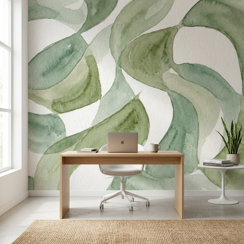 Papier peint abstrait aquarelle Shades Of Green, 140 po x 108 po, Texturé non collé