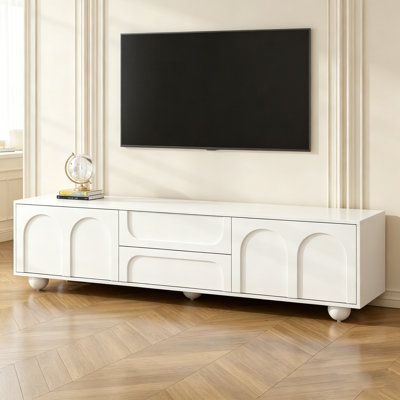 TV Stand With Arched Doors & 2 Drawers For Tvs Up To 75, Minimalist Media Console With Rebound Device, Entertainment Center With 5 Iron Round Legs