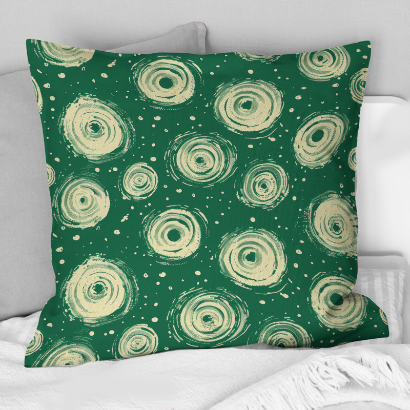 Cercles verts rétro géométriques - Coussin rétro géométrique, H 16 po x l 16 po, Carrée