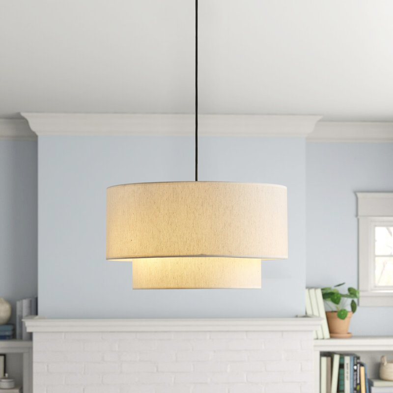 Luminaire suspendu 3 lumières en lin beige vintage Cascade
