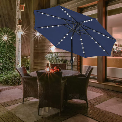 Parasol 9 'avec 32 lumières DEL à DEL pour terrasse de jardin avec bouton poussoir