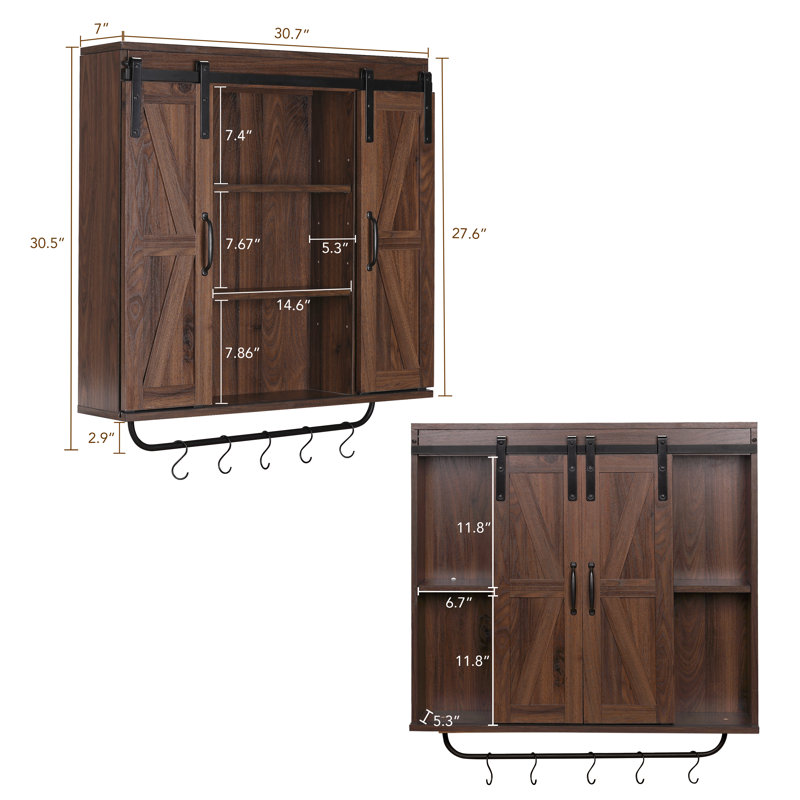 Armoire murale Latanisha l 30,7 po convenant aux murs solides, Noyer foncé