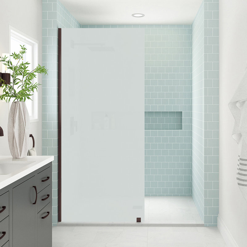 Elyse XL 38 in. W x 80 in. H Fixed Frameless Shower Door with Ultra-Bright Frosted Glass, Bronze