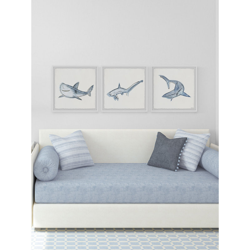 Camberley Shark Family Triptych 3- Piece Set Framed Print, 12" H x 12" W x 1.5" D