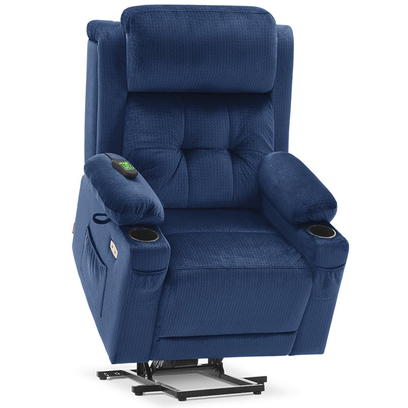 Power - Remote Lift Assist Recliner with Massage, Blue Fabric