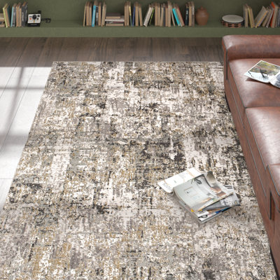 Tapis gris / blanc / brun clair tissé à la machine à motif abstrait Maddux