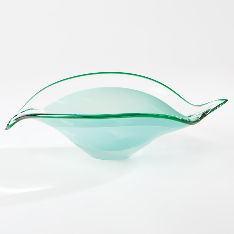 Glass Decorative Bowl, Celadon, 5.25" H x 18" W x 12" D
