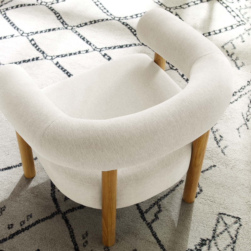 Ivory Natural Upholstered Leather Accent Chair with Wooden Legs
