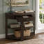 Console demi-lune cannelée de style transitionnel moderne avec tiroir incurvé et 2 tablettes ouvertes pour entrée, salon et couloir.-1296283614