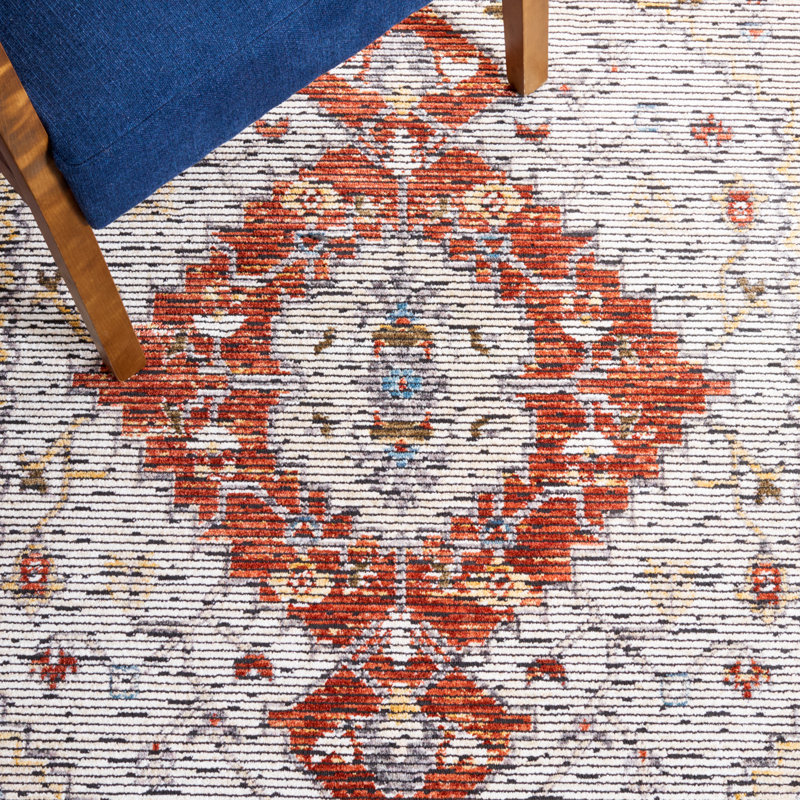 Ivory and Rust Hand-Knotted Oriental Area Rug