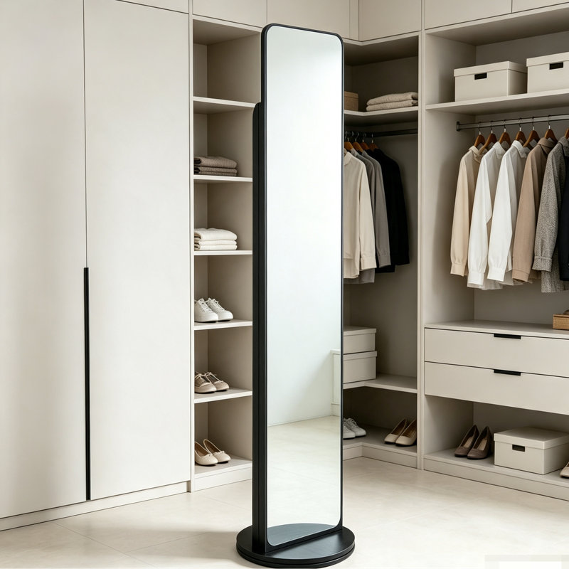 Rectangle Floor Mirror with Shelves, Black