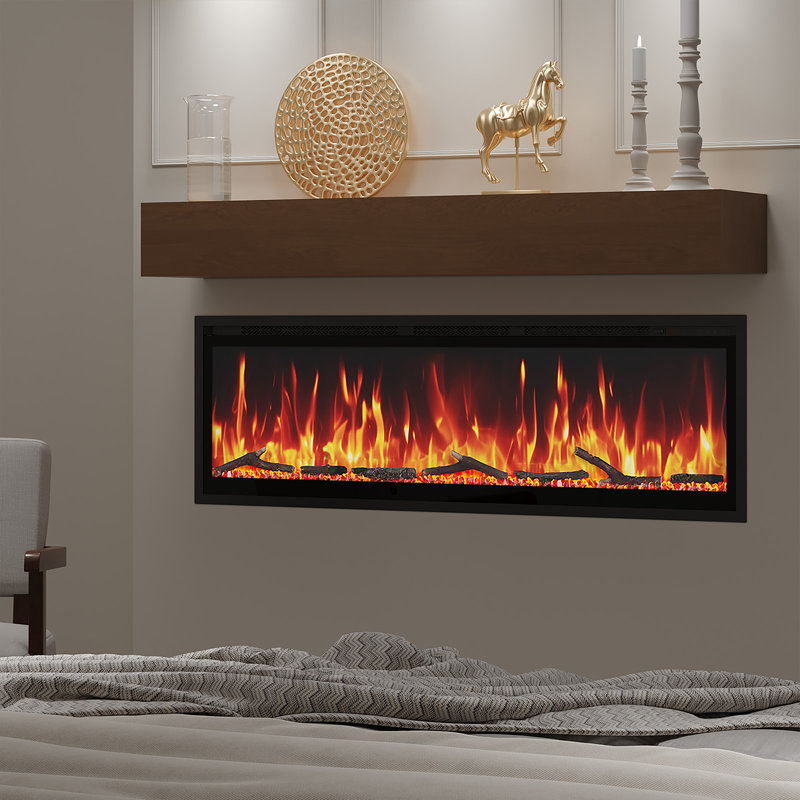 Chaufferette électrique encastrée ou murale 60 ", 12 couleurs de flamme, compatible avec Google et Alexa Home, bûches et cristaux, télécommande