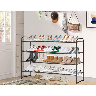 Long 3 Tier Metal Shoe Rack For Closet Wide Stackable Shoe Storage Organizer For Entryway, Bedroom, Floor, 24-Pairs Men Sneakers Shoe Shelf With Wire Grid