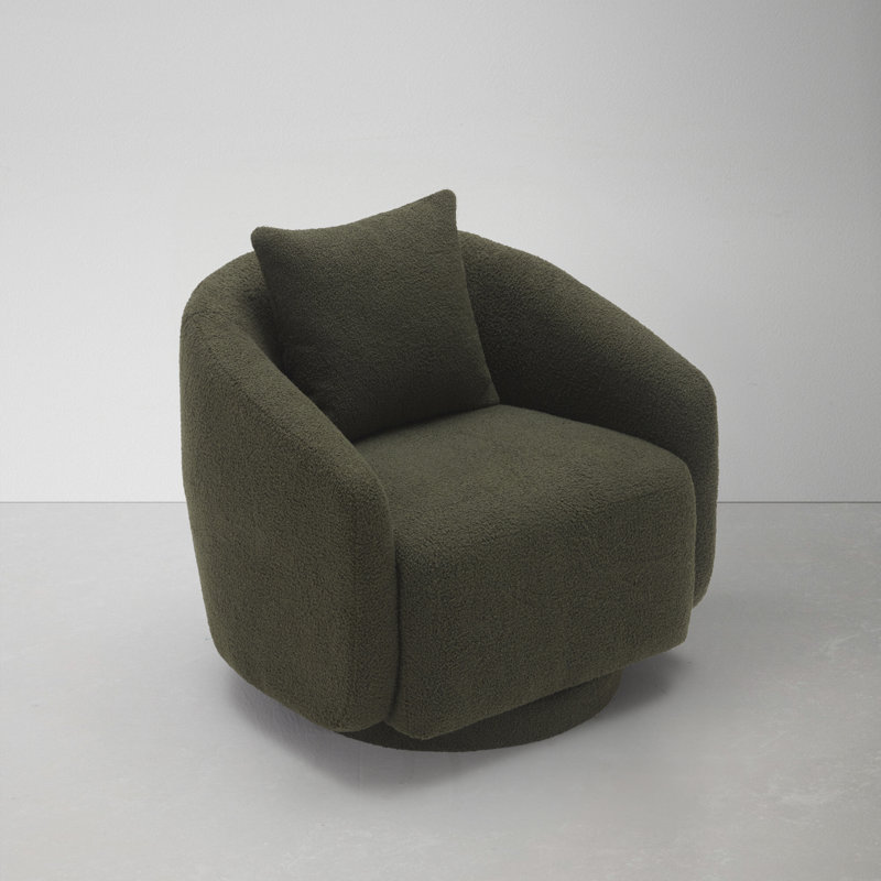 Bashar 28.5" W Upholstered Swivel Barrel Chair, Green Boucle