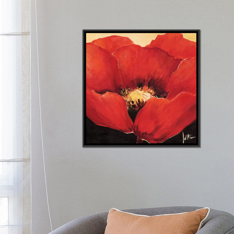 « red beauté i », impression sur toile, H 18 po x l 18 po x P 1,5 po, Toile avec cadre noir, Pas de tapis