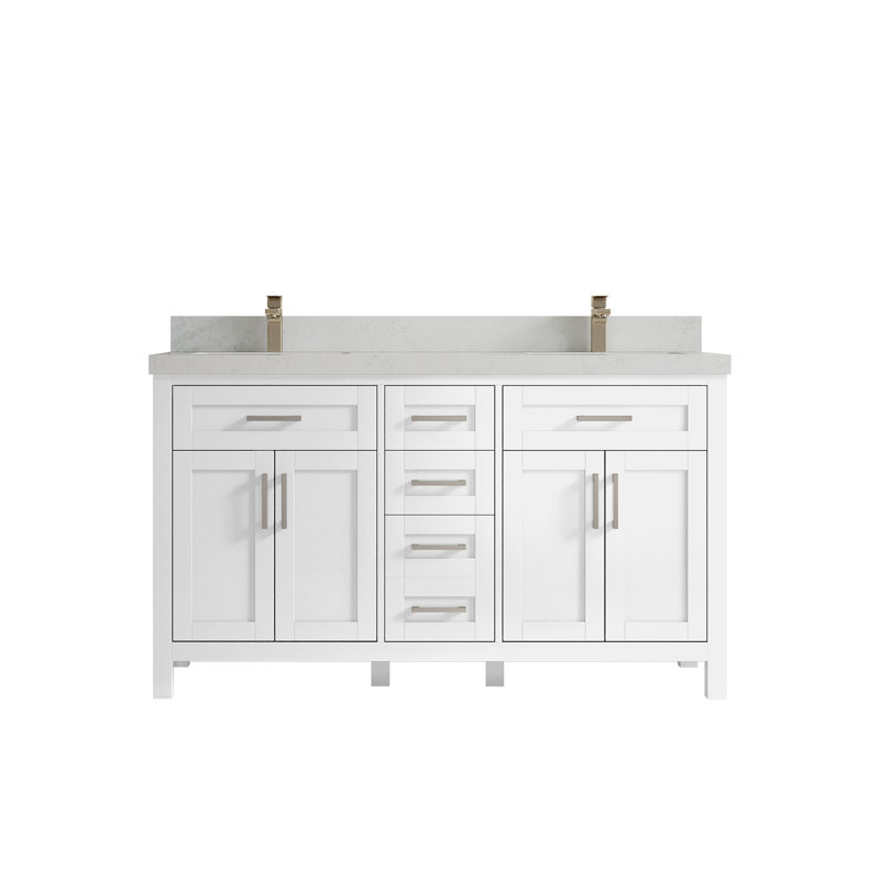 Ensemble de meuble-lavabo double 60 po, Quartz de Carrare