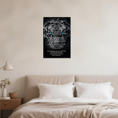 Chrétien, art mural sur toile, psaume, 23 images bibliques, peinture de la faune, versets de la Bible, œuvre d'art de Jésus pour le bureau (24 po x 36 po)