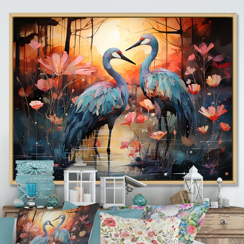 Flamant crépuscule sur toile, H 30 po x l 40 po x P 1,5 po, Cadre naturel flottant