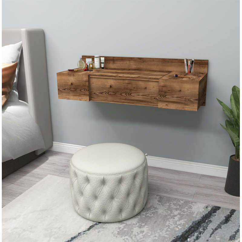Makeup Vanity Table with Mirror Wall Mounted Mcgriff Bertus, Brown